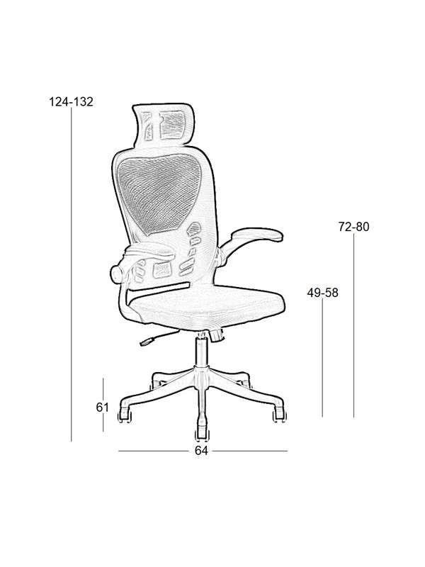 A6225 ΜΑΥΡO MESH ΠΟΛΥΘΡΟΝΑ ΓΡΑΦΕΙΟΥ 64X61X49-124/58-132cm